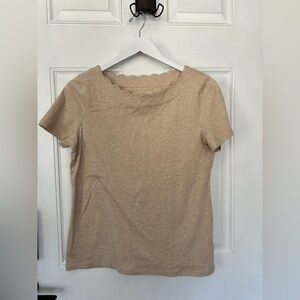 Talbots Neutral Scalloped Neck Short Sleeve Tee